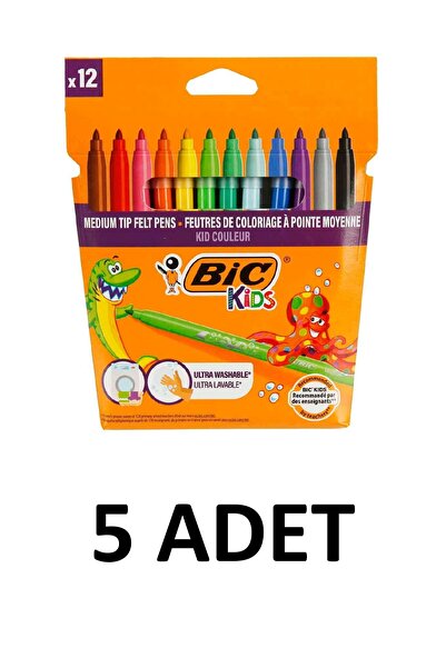 Bic 5 قطع أقلام تلوين ملونة للأطفال، علبة تحتوي على 12 قلم