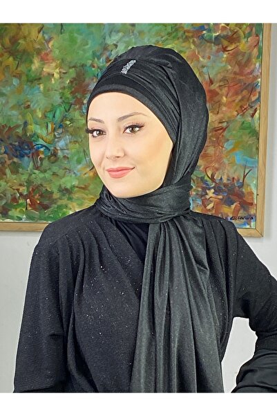 MY UKİYO STORE Tek Biritli Taşlı Simli Uzun Abiye Şal