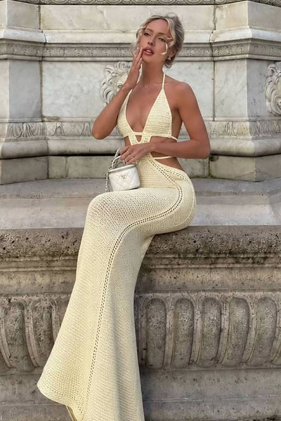 Bikini Mayokini Dünyası Knitted halter neck dress - yellow