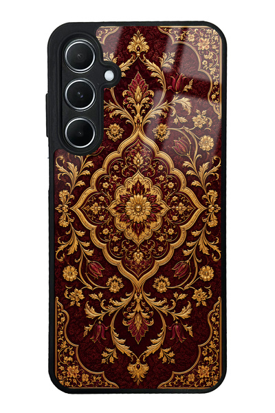 Spoyi Samsung A55 Burgundy Glossy Phone Case with Ottoman Gold Design