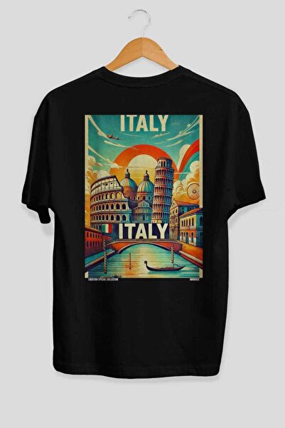 Ankhises Italy 2 Black Oversize Country City Back Printed Unisex T-Shirt 100%...