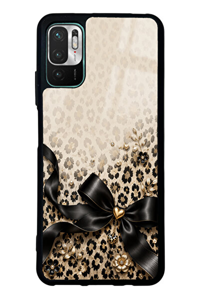 Spoyi Xiaomi Redmi Note 10 5G Golden Leopard Bow Tasarımlı Glossy Telefon Kılıfı