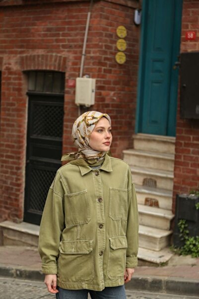 ENRİCO FERRİ Amore Chain Pattern Viscose Scarf - Ecru Green