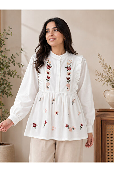 LAYARA COUTURE LINEN PLEATED TOP EMBROIDERED LOOSE FIT (FIT UP TO SMALL to LA...