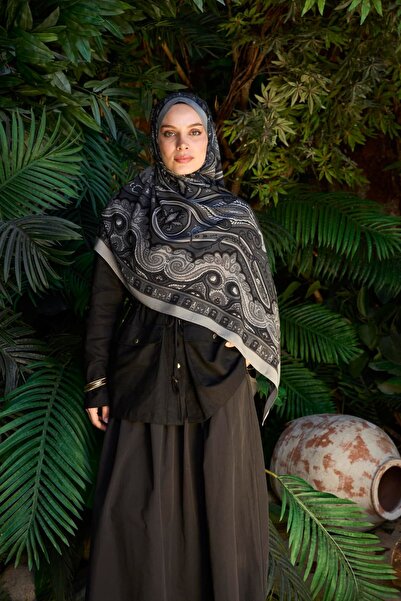 ENRİCO FERRİ Petra Circular Ethnic Pattern Shawl - Gray Smoked
