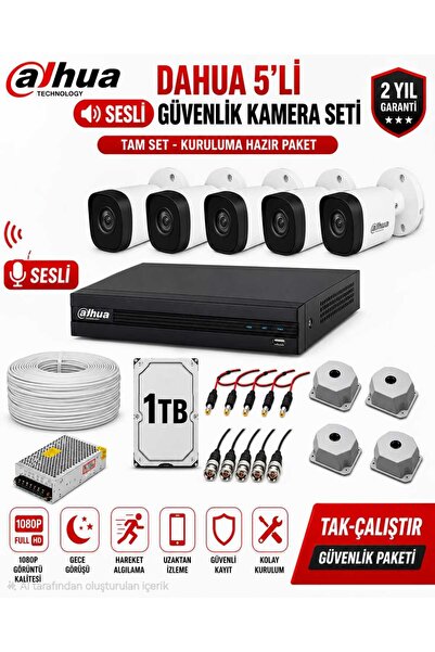 DAHUA 5'Li Sesli Güvenlik Kamera Seti - 1 TB HDD - 15 Gün Kayıt