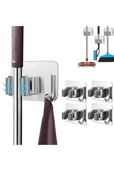 IM FineLife Broom Holder with Hooks, 4 PCS Stainless Steel Mop Holder Self Ad...