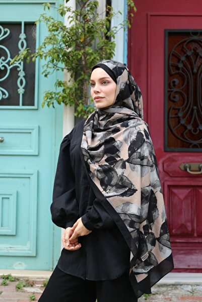 ENRİCO FERRİ Petra Abstract Floral Pattern Shawl - Black Gray