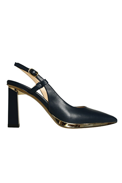 Platin Navy Blue Leather Women's Heeled Shoes