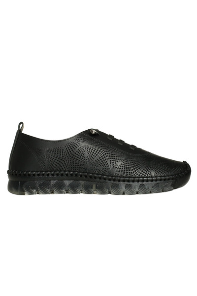 Platin Black Leather Studded Women's Casual Shoes