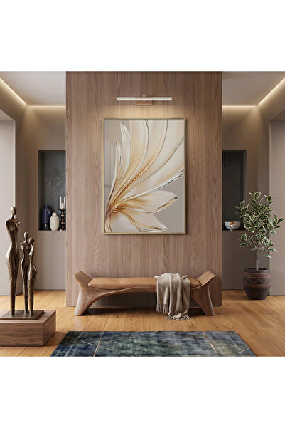 KOLAJTASARIM Fluid Leaves Warm Cream Tones Μονόχρωμο Γυάλινο Τραπέζι με Χρυσό...