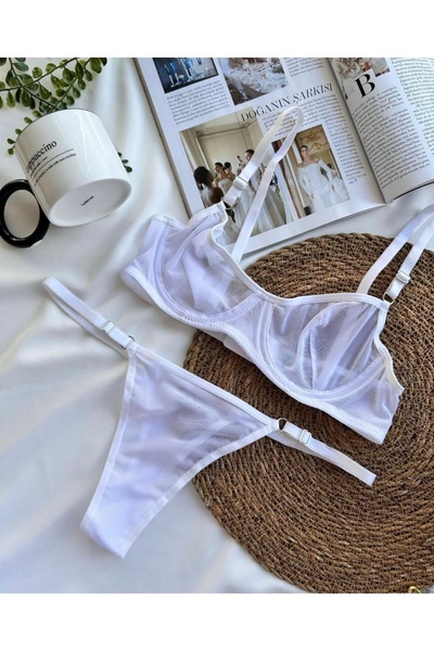 Transparan Tül Sütyen Tanga Takım – Minimal Seksi İç Giyim