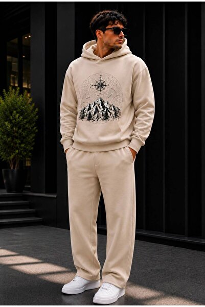 TREND EMMODA Men's Premium Printed Hooded Sweatshirt Regular Cut Tracksuit Set