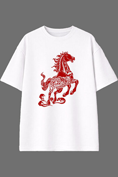 VSRN Running Horse Design Pre-Printed White Oversize T-Shirt
