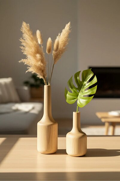 DECOMALL (Vz 3) Set of 2 Handmade Natural Wood Vase Candlestick Candle Holder...