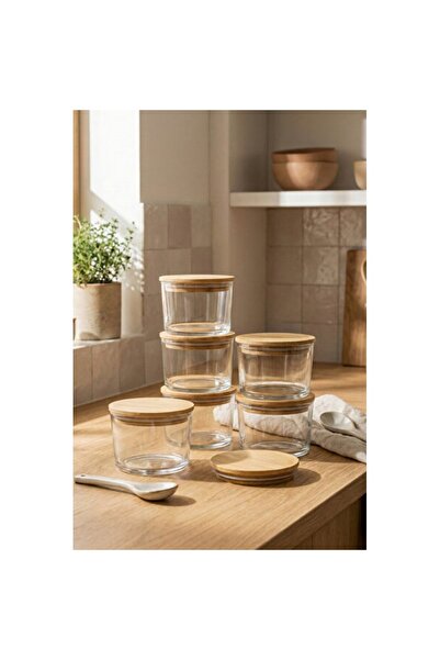 Empressco Set of 6 Glass Storage Containers with Wooden Lids, 220 Cc, Stylish...