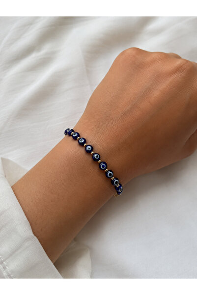 MODA MANANI Gold Color Detailed Adjustable Women's Bracelet with Evil Eye Beads