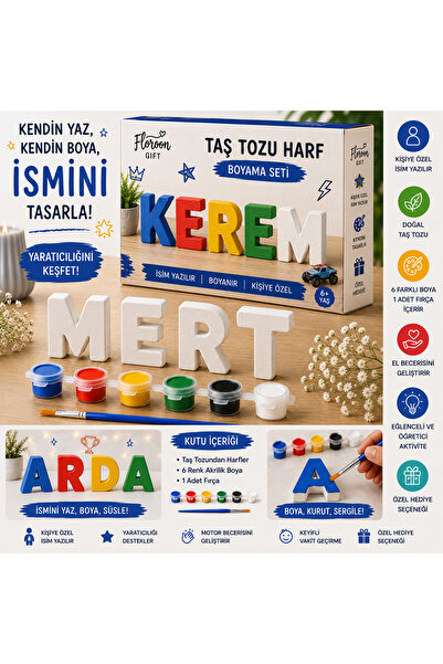 Floroon gift Kişiye Özel Erkek İsim Boyama Seti | Taş Tozu Harf Boyama | Kend...