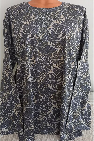 Anne Er Clothing Paper Print Combed Cotton Blouse Long-Sleeve O-Neck 3 Button...