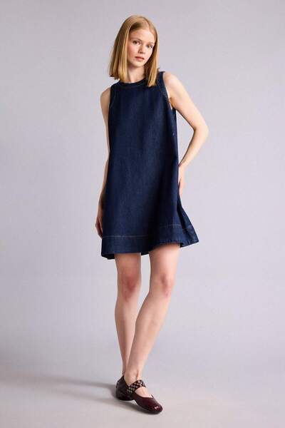 DeFacto Fashion Fit mekana džinsa indigo mini haljina H2534AX26SM