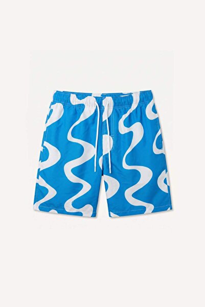 DeFacto Regular Fit Printed Mesh Lined Blue Swim Shorts G7488Ax26Hs