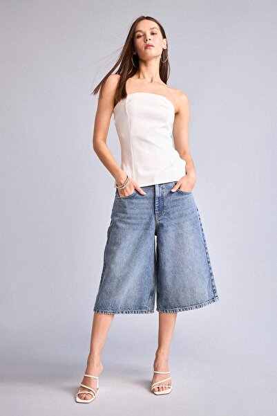 DeFacto High Waist Blue Jean Bermuda Shorts H0667Ax26Hs