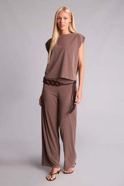 DeFacto Wide Leg Crepe Light Brown Trousers I2211Ax26Au