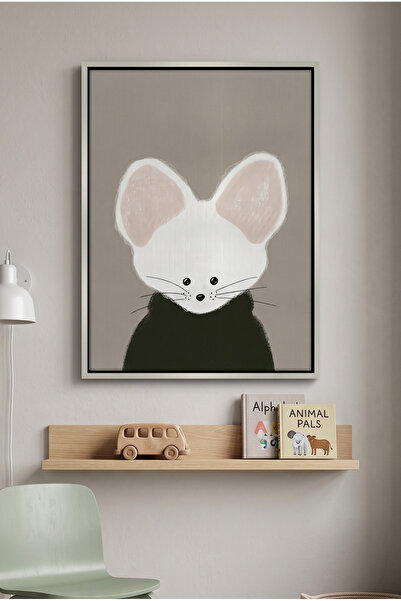 Jasmine Art Minimalist White Mouse Kids Wall Art | Portrait Framed Canvas Pri...