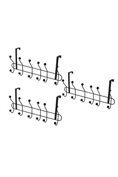Generic 3 Piece Stainless Steel Over the Door Rack Organizer â€“ 6-Hook Black...