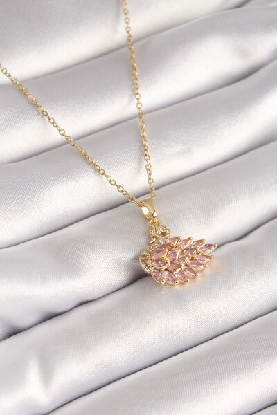 OGHAMAY 316L Steel Gold Color Chain Pink Zircon Stone Swan Model Women's Neck...