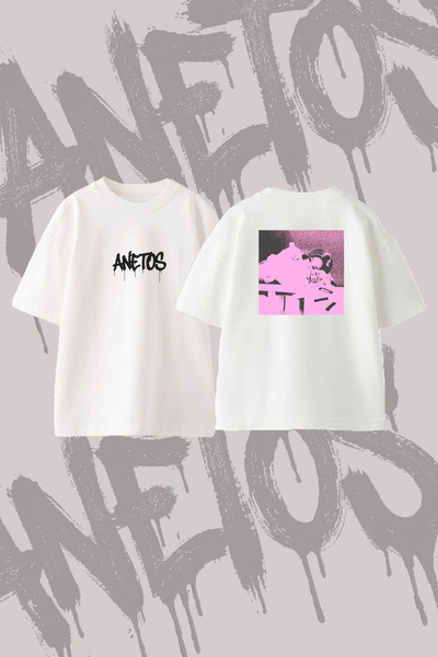 Anetos Yakuza Design Back Printed Cotton White Oversize T-Shirt