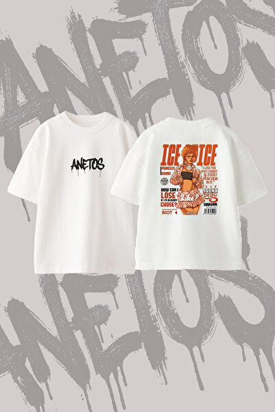 Anetos Ice Spice_7 Design Back Printed Cotton White Oversize T-Shirt