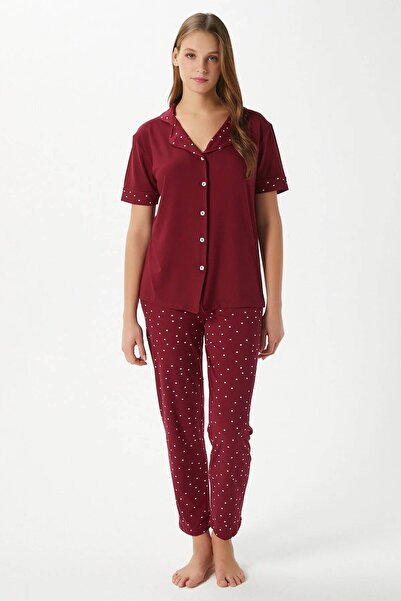 Pijamoni MİLAN KISAKOLLU BOYDAN DÜĞMELİ PİJAMA TAKIM 7515