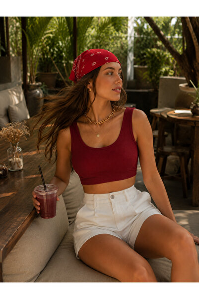 Feyece Fitted/Pull-Fit Pool Neck Ribbed Flexible Knitted Crop Tank Top