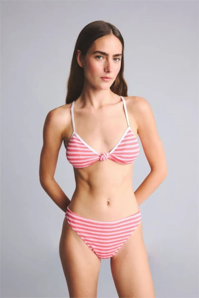 DeFacto Regular Fıt Kırışık Dokulu Çizgili Pembe Bikini Alt G7030AX26SM