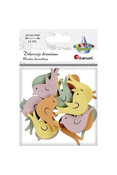 Titanum Set 12 pasari decorative, Titanum, Lemn, 37 x 22 mm, Multicolor