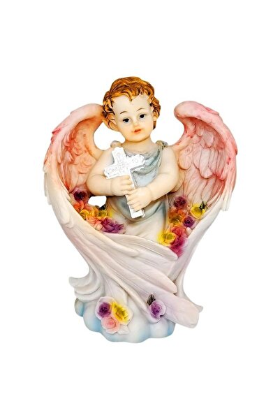 OEM Figurină Art Sacrum inger cu cruce, aripi roz 18 cm