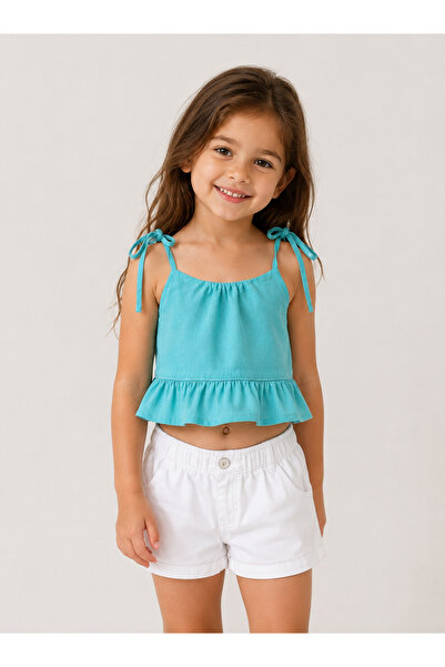 HMCraft Honey Mousse Craft Girls' Cotton Strap Blouse - Honey Top Sky