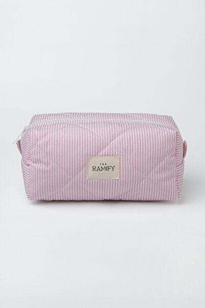 the ramify Rayé Quilted Large Size Lined Makeup Bag Pink