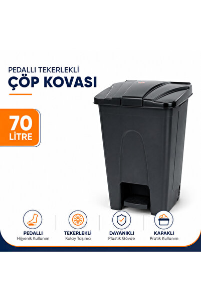LİDERAMBALAJ07 70 Litre Pedallı Tekerlekli Çöp Kovası | Kapaklı Dayanıklı Pla...