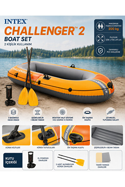 Intex Challenger 2 Şişme Bot Seti 2 Kişilik Kürekli 236x114x41 cm - 2026 New