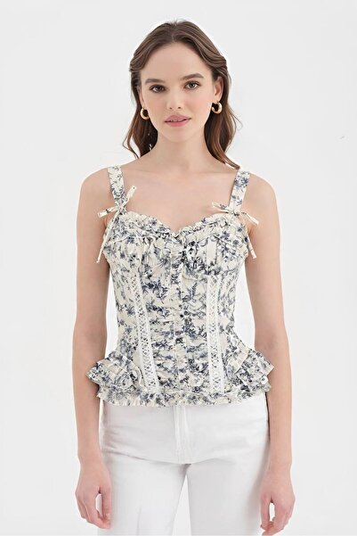 tw3 Women's Skirt Hem and Chest Part Ruffle Detailed Design Corset
