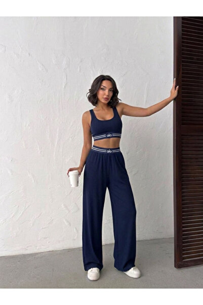 OLA Crop Athlete Top and Wide-Leg Pants Set |   Daily Sports Two-Piece Set