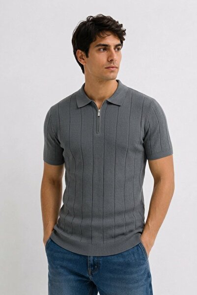 Maccali Tricou polo gri, cu dungi, croială normală, pentru bărbați