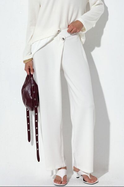 Hiccup Busem Women's High Waist Wide Leg Crepe Trousers