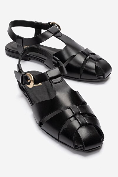 LuviShoes Γυναικεία σανδάλια JANDOR από γνήσιο δέρμα σε μαύρο χρώμα