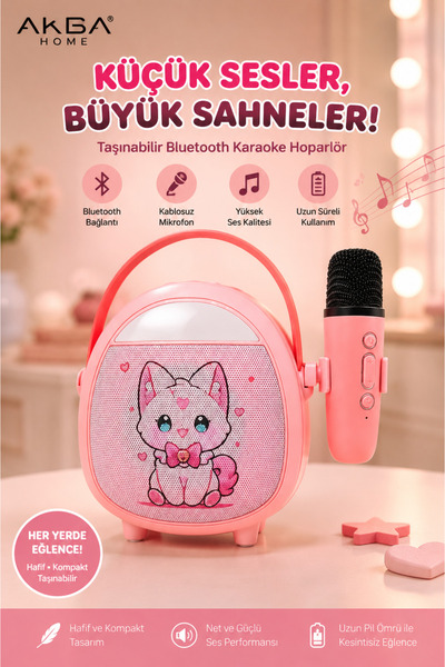 crownwell Retro Tasarımlı Bluetooth Karaoke Mikrofon ve Ahşap Tripodlu – Pembe