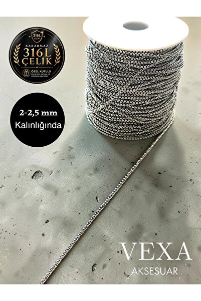 Vexa Aksesuar 2-2.5 mm Knitted Albanian Chain 1 Meter Stainless Steel Jewelry...