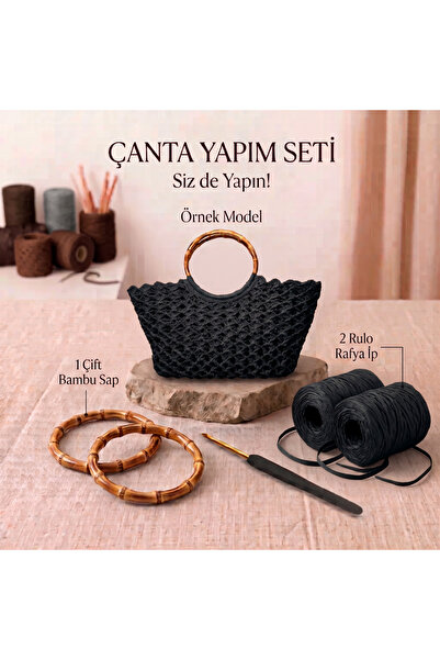 Dastara Atelier Bambu Saplı Rafya Çanta Örgü Seti
