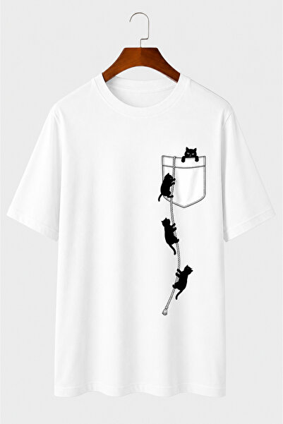 VODEXA Unisex Oversize T-Shirt με στάμπα γάτες, 100% βαμβακερό μπλουζάκι, άνε...